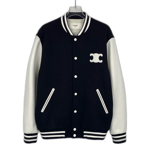 Celine Black Embroidered Wool Baseball Jacket