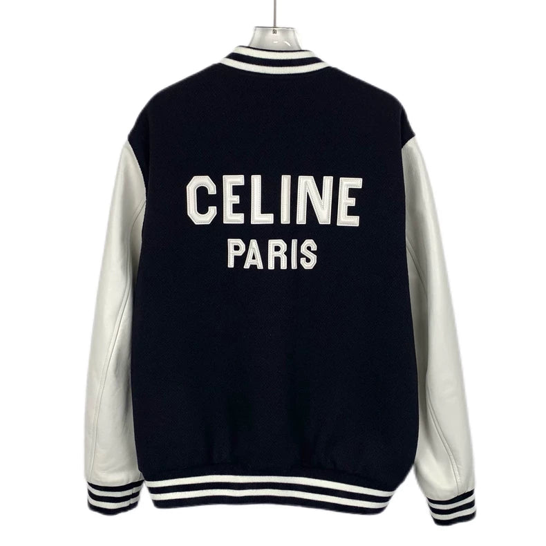 Celine Black Embroidered Wool Baseball Jacket