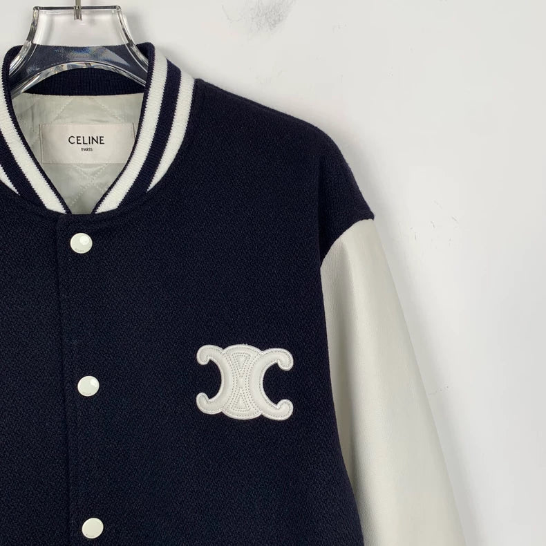 Celine Black Embroidered Wool Baseball Jacket
