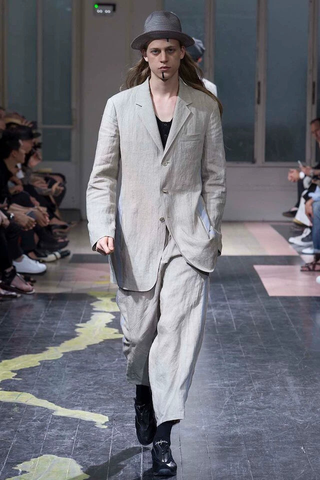 Beige Long Linen Suit Jacket