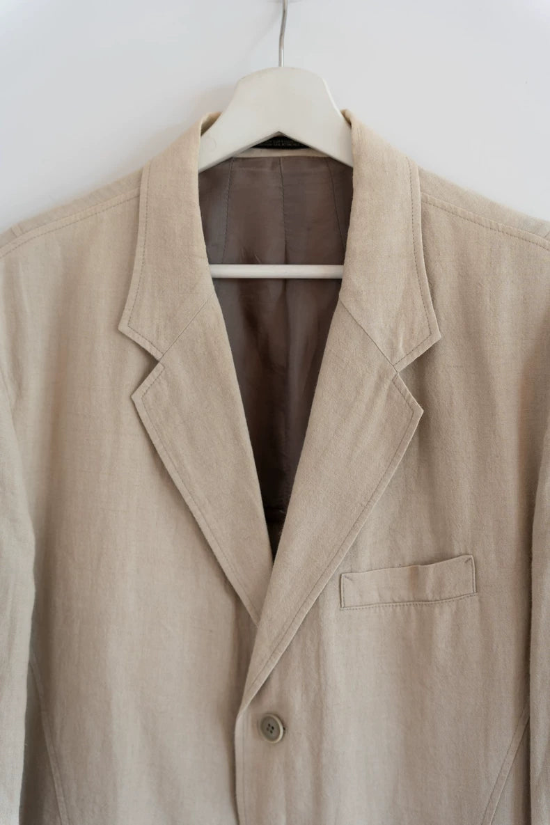 Beige Long Linen Suit Jacket