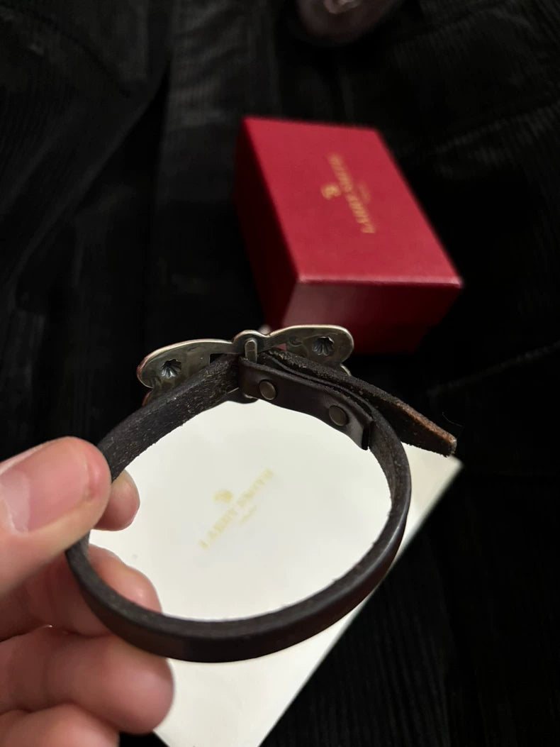 Silver Leather Bracelet by Larry Smith