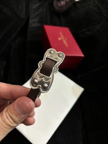 Silver Leather Bracelet by Larry Smith