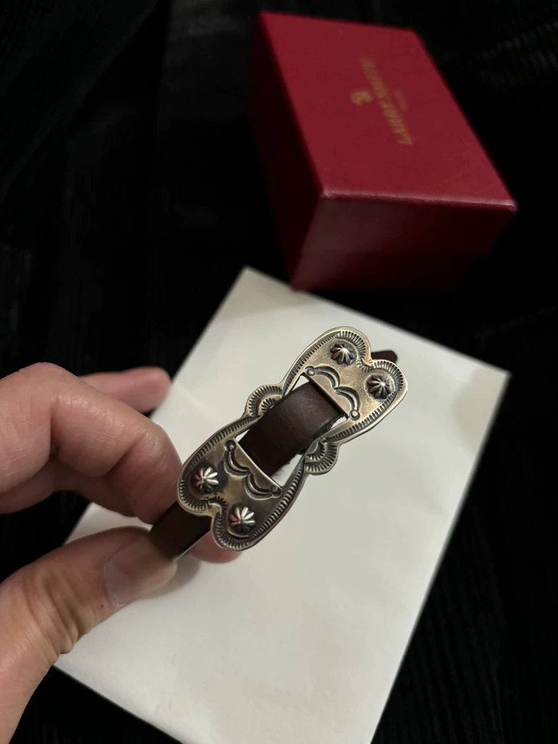 Silver Leather Bracelet by Larry Smith