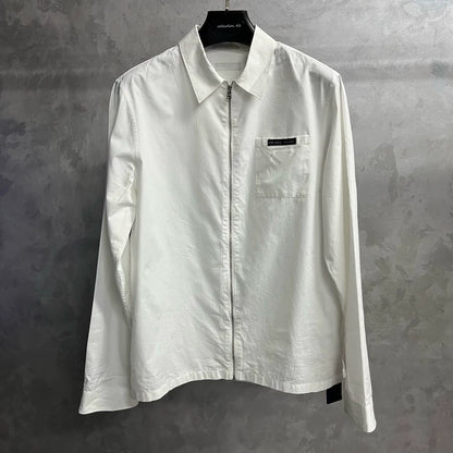 Prada White Zip Collar Long Sleeve Shirt-yf