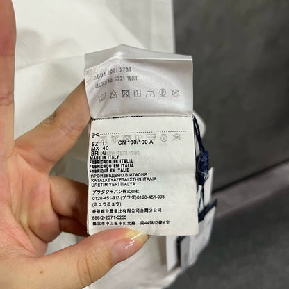 Prada White Zip Collar Long Sleeve Shirt-yf