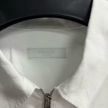 Prada White Zip Collar Long Sleeve Shirt-yf