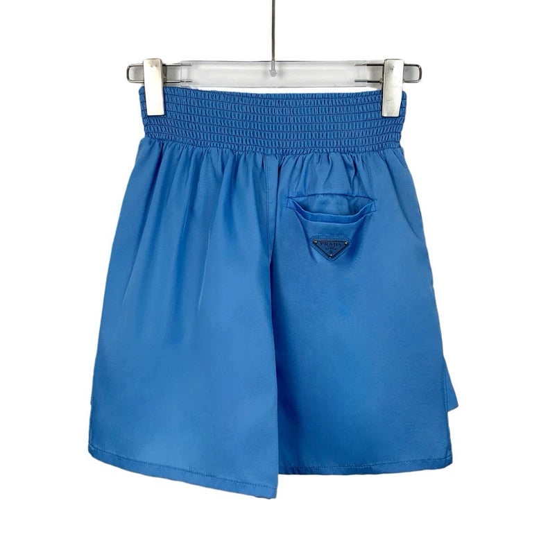 Prada Blue Logo Elastic Waist Shorts