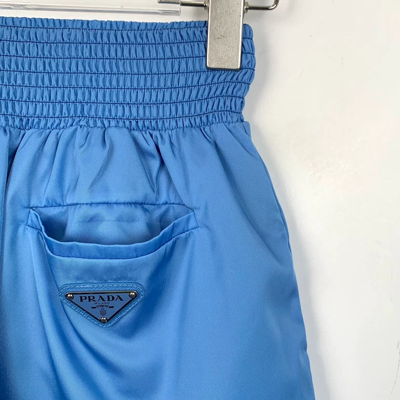 Prada Blue Logo Elastic Waist Shorts