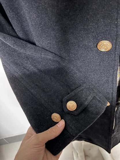 Vintage Dior Black Wool Coat with Gold Buttons