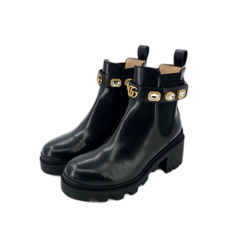 Gucci Black Crystal Leather Chelsea Boots