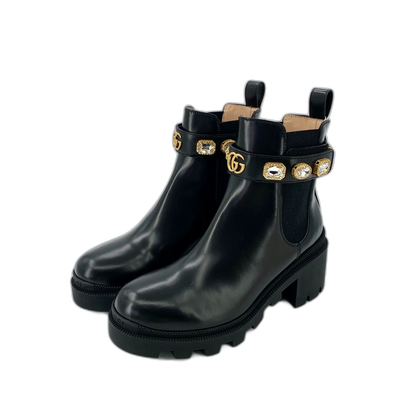 Gucci Black Crystal Leather Chelsea Boots