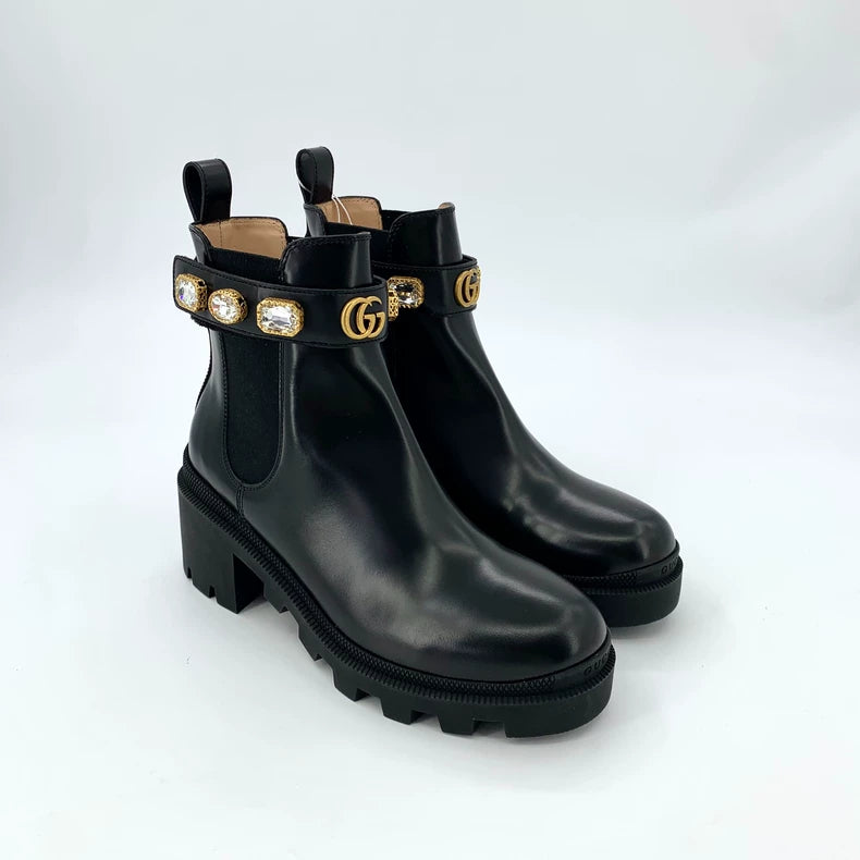 Gucci Black Crystal Leather Chelsea Boots