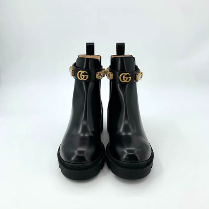 Gucci Black Crystal Leather Chelsea Boots