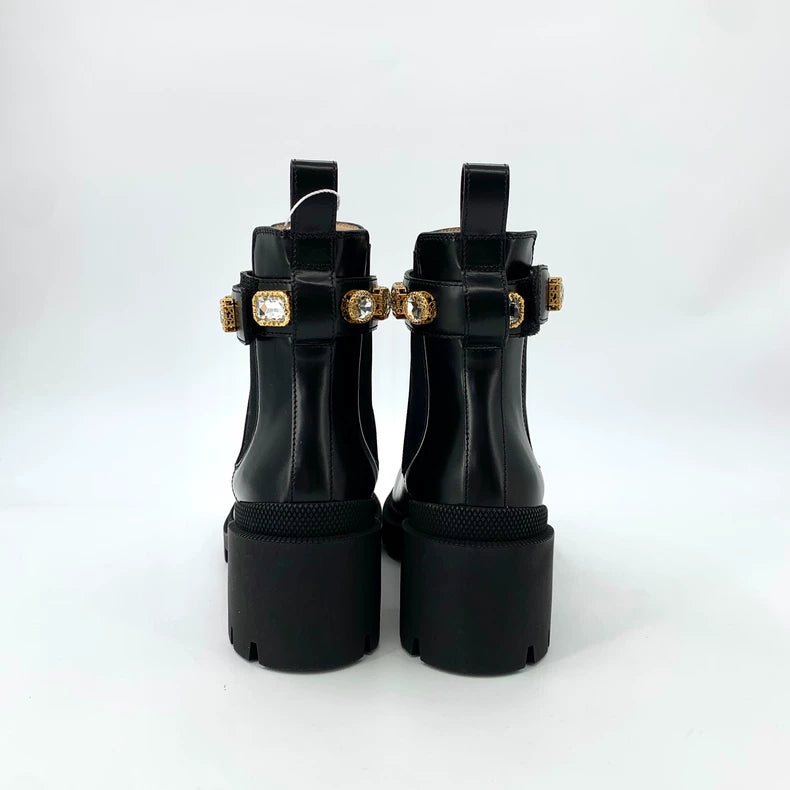 Gucci Black Crystal Leather Chelsea Boots