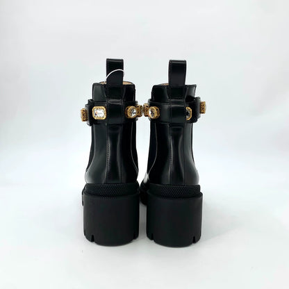 Gucci Black Crystal Leather Chelsea Boots
