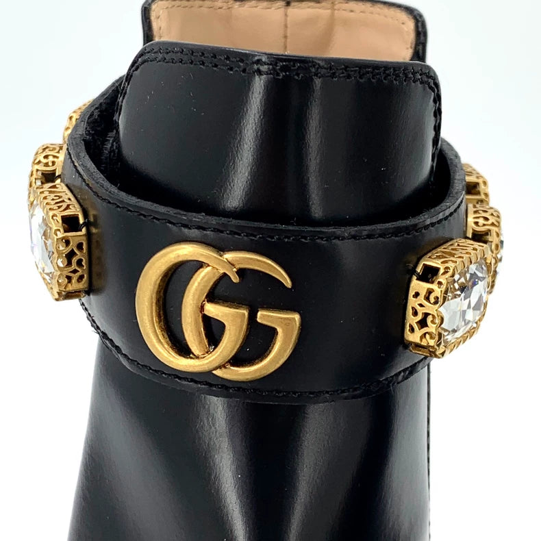 Gucci Black Crystal Leather Chelsea Boots