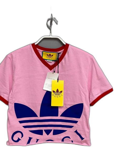 Pink Adidas Collaborated Gucci Short Sleeve Shirt