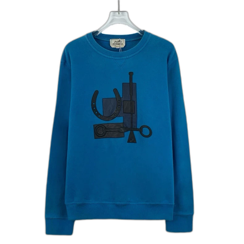 Hermes Blue Mechanical Pattern Long Sleeve Sweatshirt