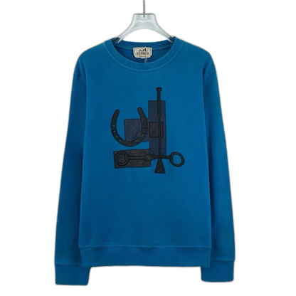 Hermes Blue Mechanical Pattern Long Sleeve Sweatshirt
