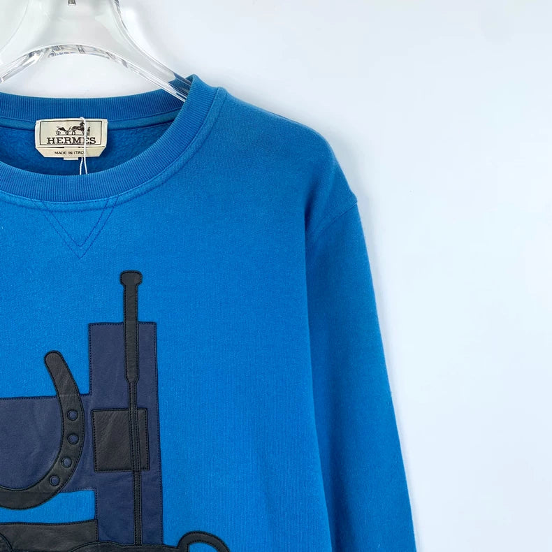 Hermes Blue Mechanical Pattern Long Sleeve Sweatshirt