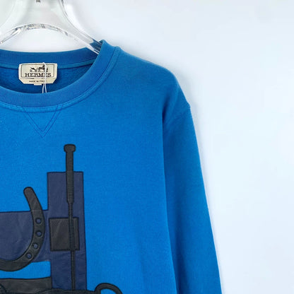 Hermes Blue Mechanical Pattern Long Sleeve Sweatshirt