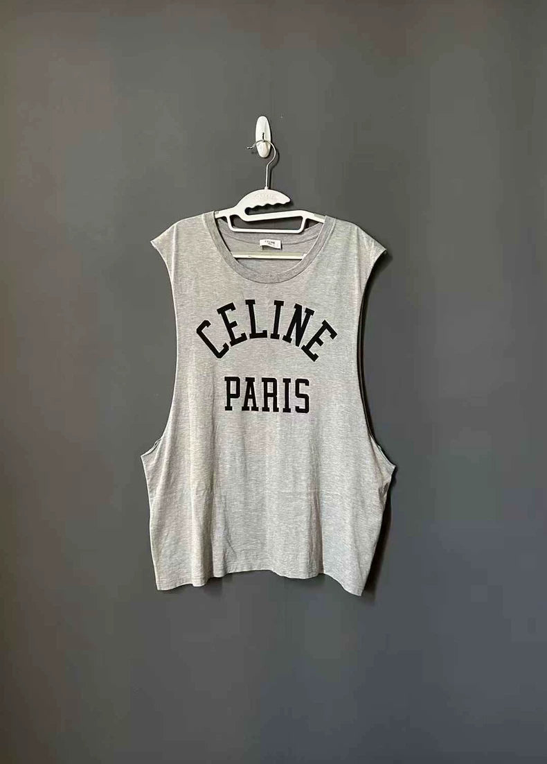 Celine Paris Grey Sleeveless Tank Top-yf