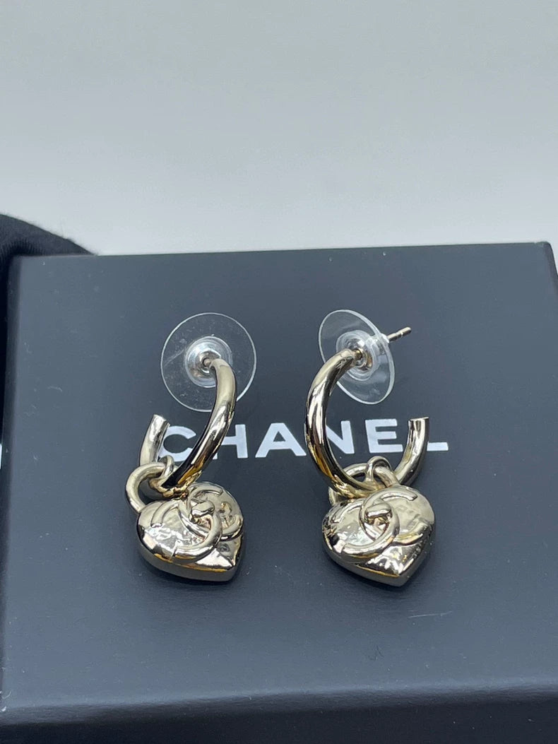 Chanel Heart Shaped CC Earrings