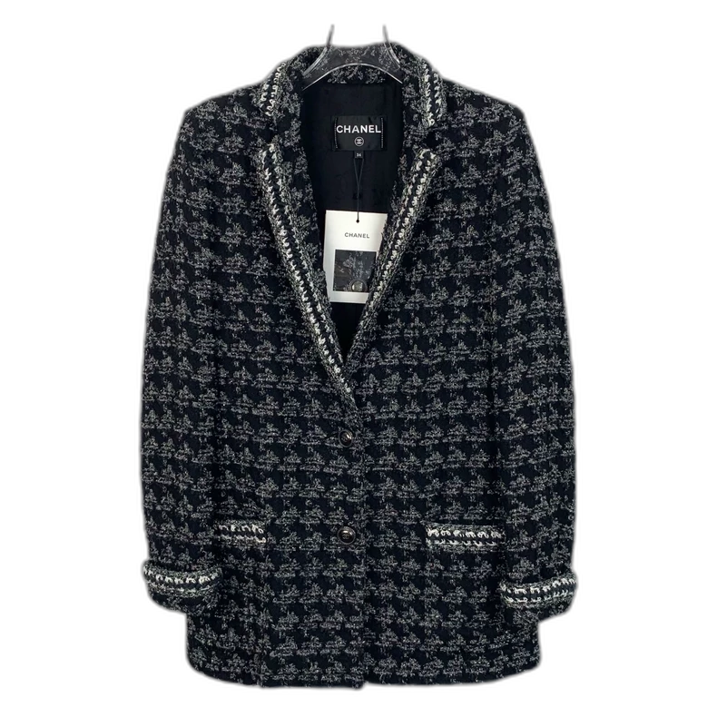 Chanel Black Houndstooth Wool Blazer