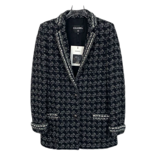 Chanel Black Houndstooth Wool Blazer