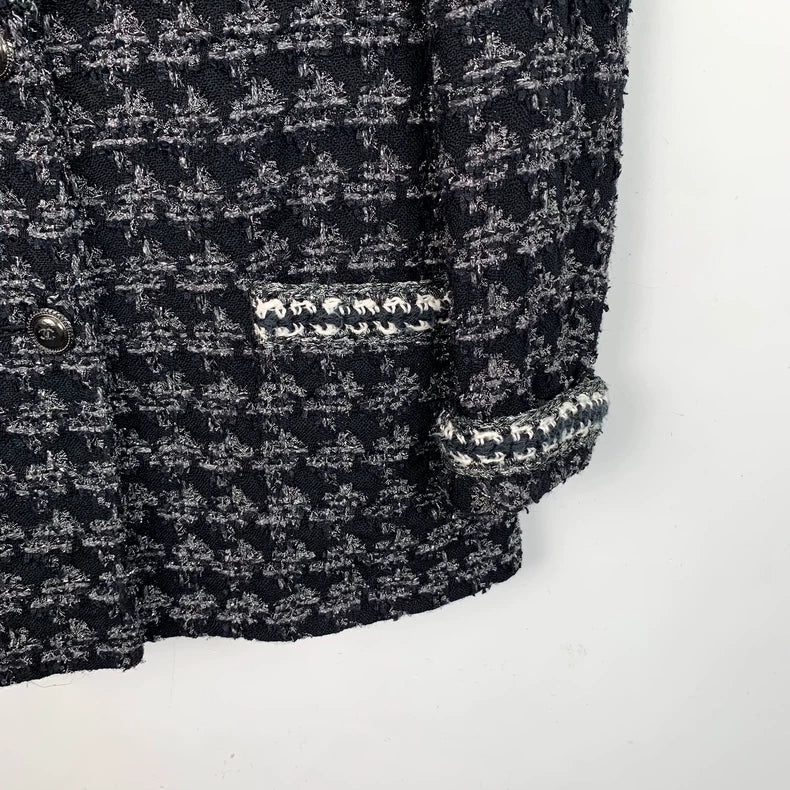 Chanel Black Houndstooth Wool Blazer