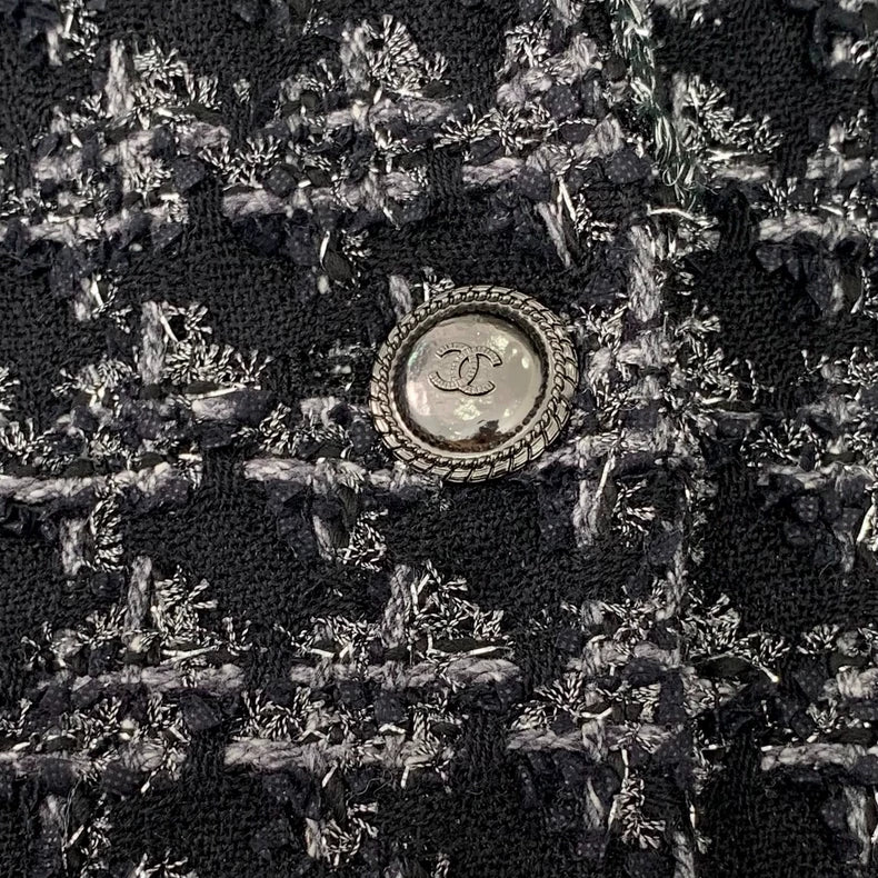 Chanel Black Houndstooth Wool Blazer