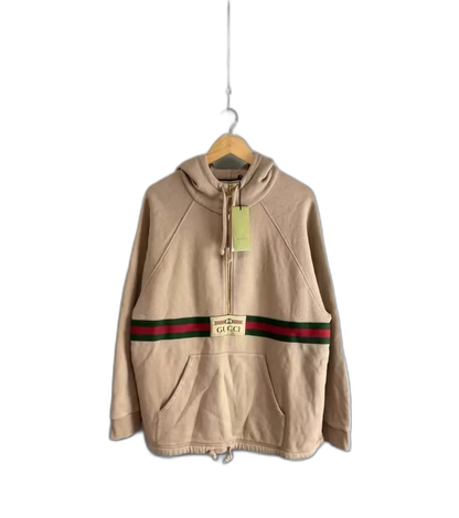 Gucci Khaki Half-Zip Hoodie with Logo