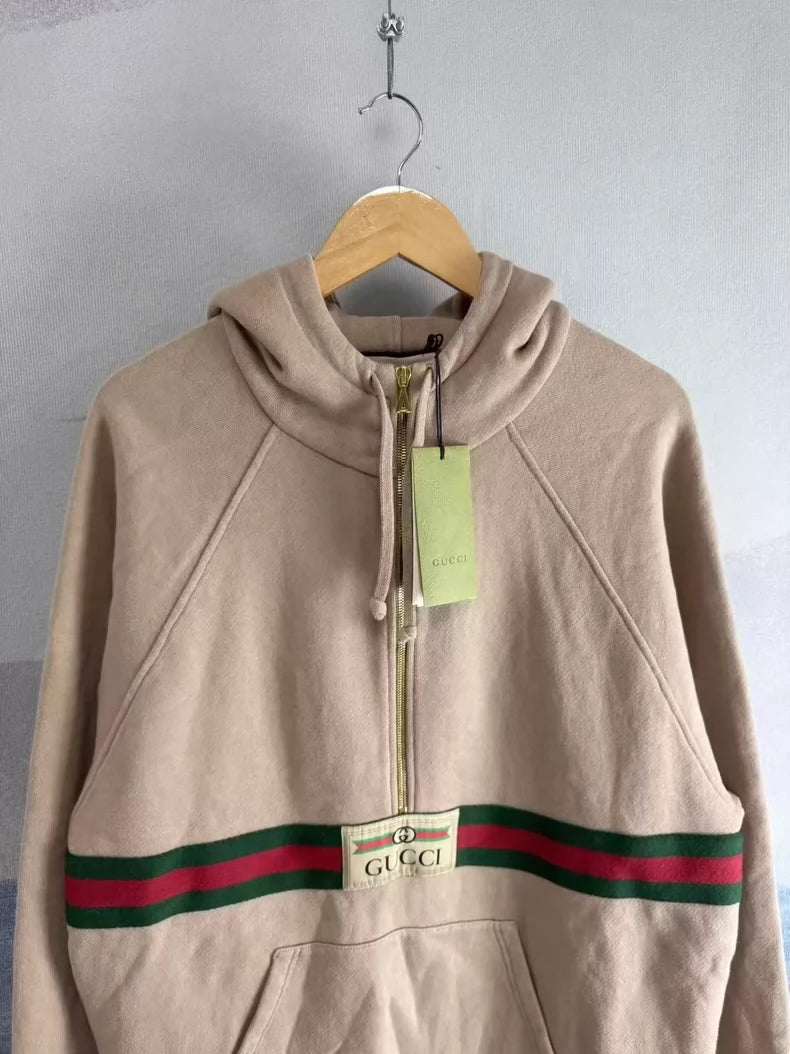 Gucci Khaki Half-Zip Hoodie with Logo