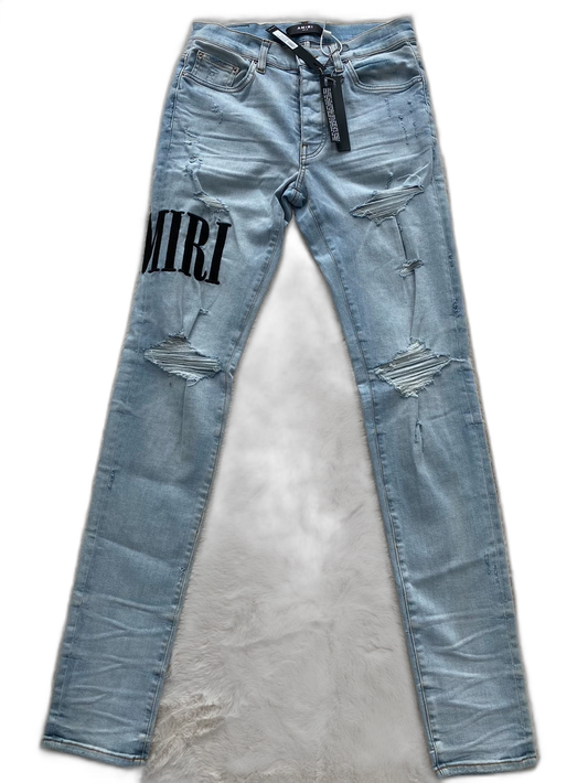 Amiri Distressed Logo Applique Denim Pants