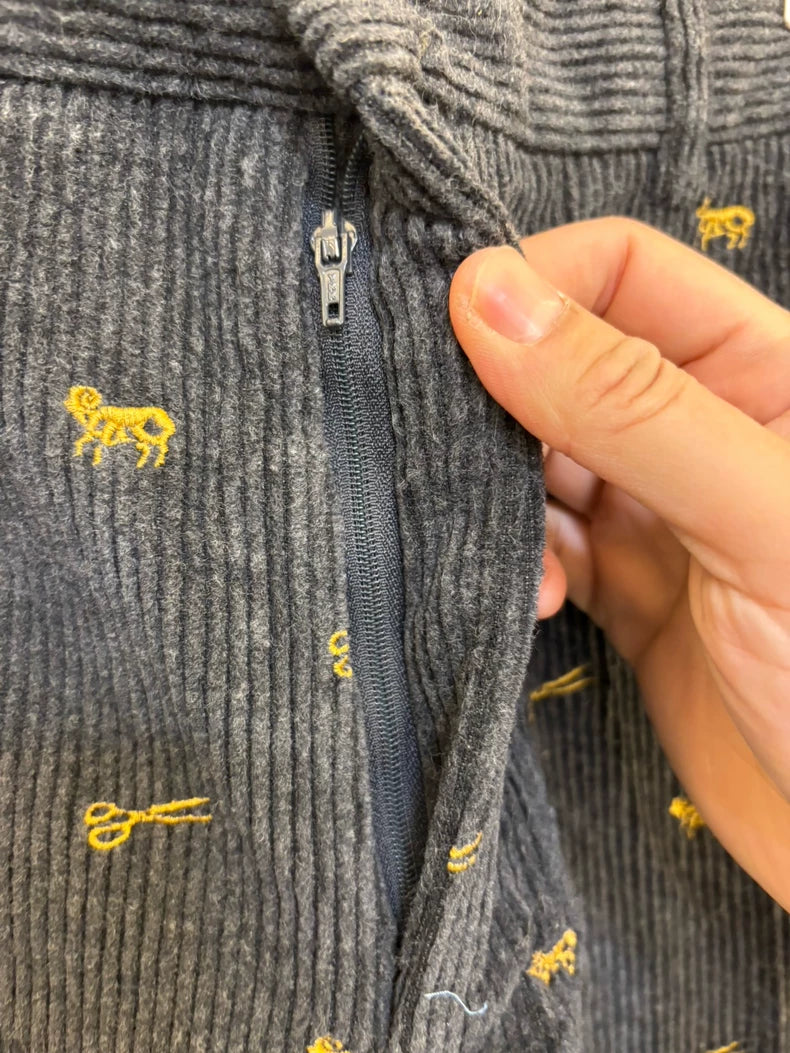 Embroidered Corduroy Long Pants