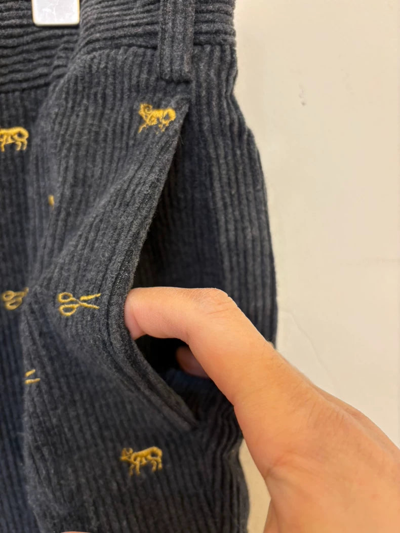Embroidered Corduroy Long Pants