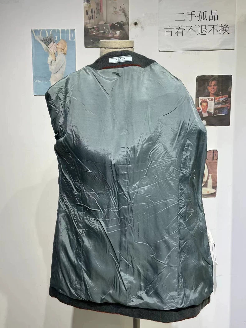 Vintage Prada Gray Check Wool Coat