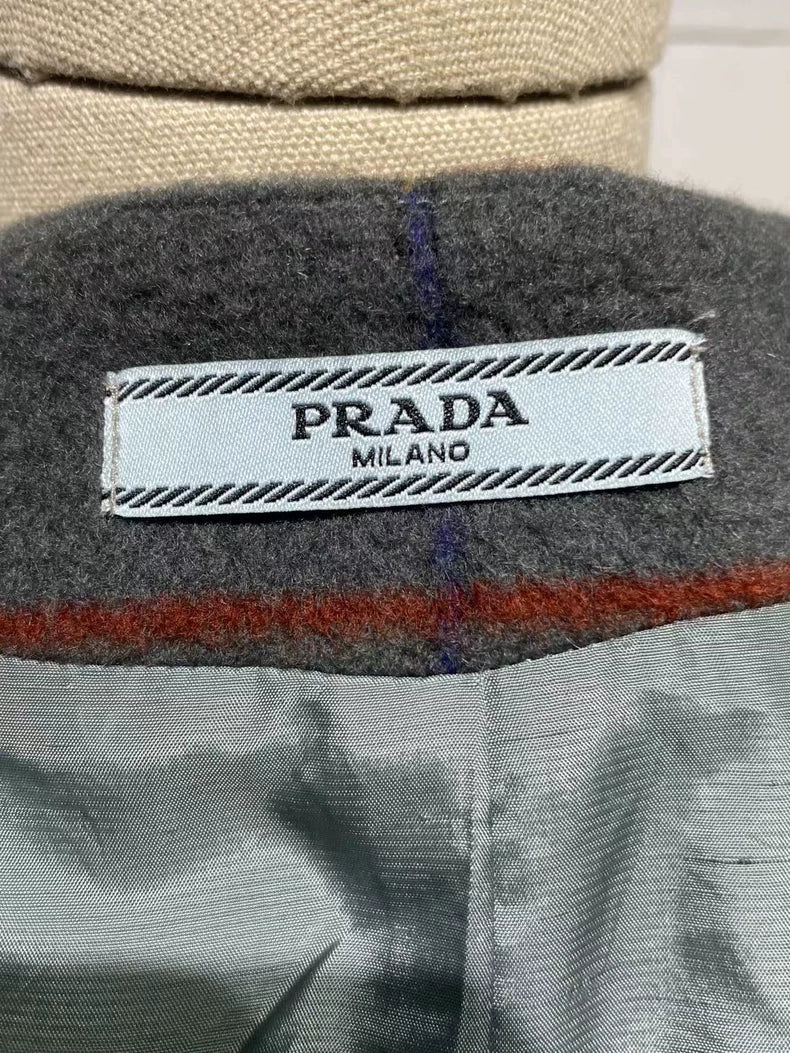 Vintage Prada Gray Check Wool Coat