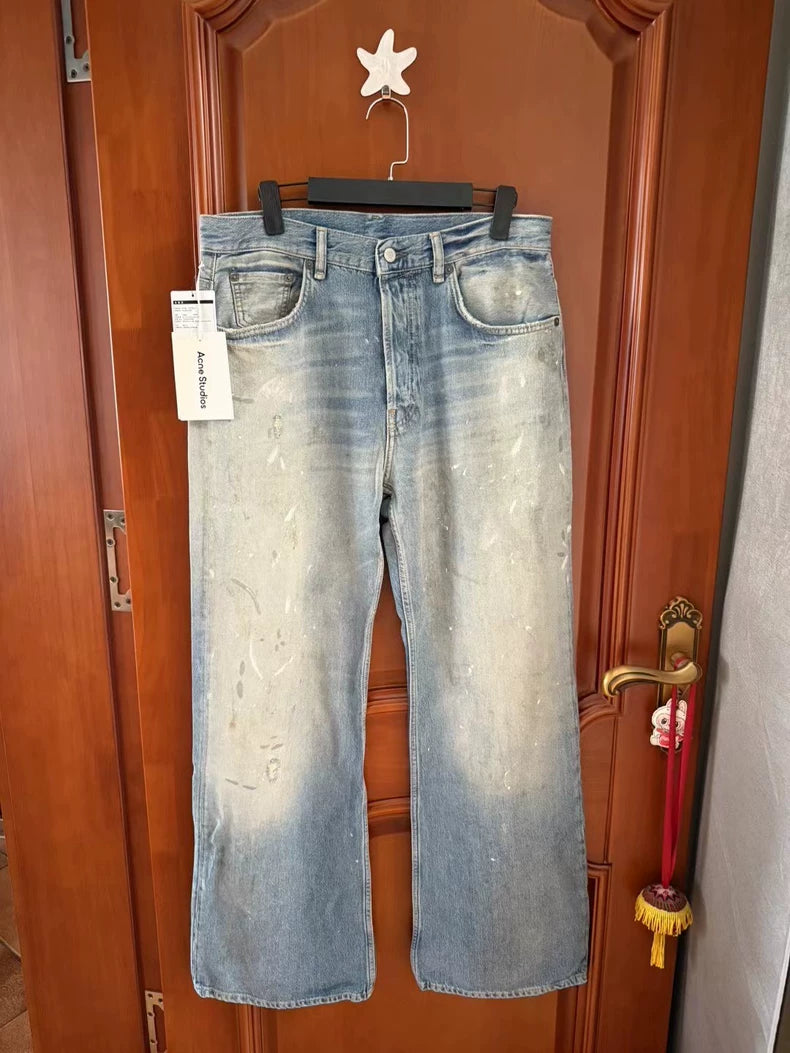 Acne Studios Painted Wide-Leg Denim Jeans-yf