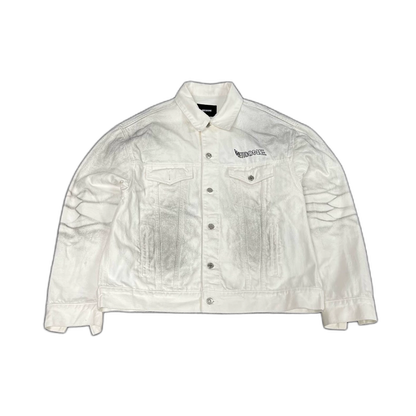 White Denim Jacket with Logo Print