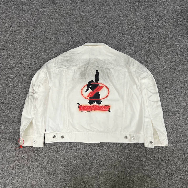 White Denim Jacket with Logo Print