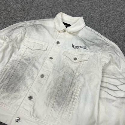 White Denim Jacket with Logo Print