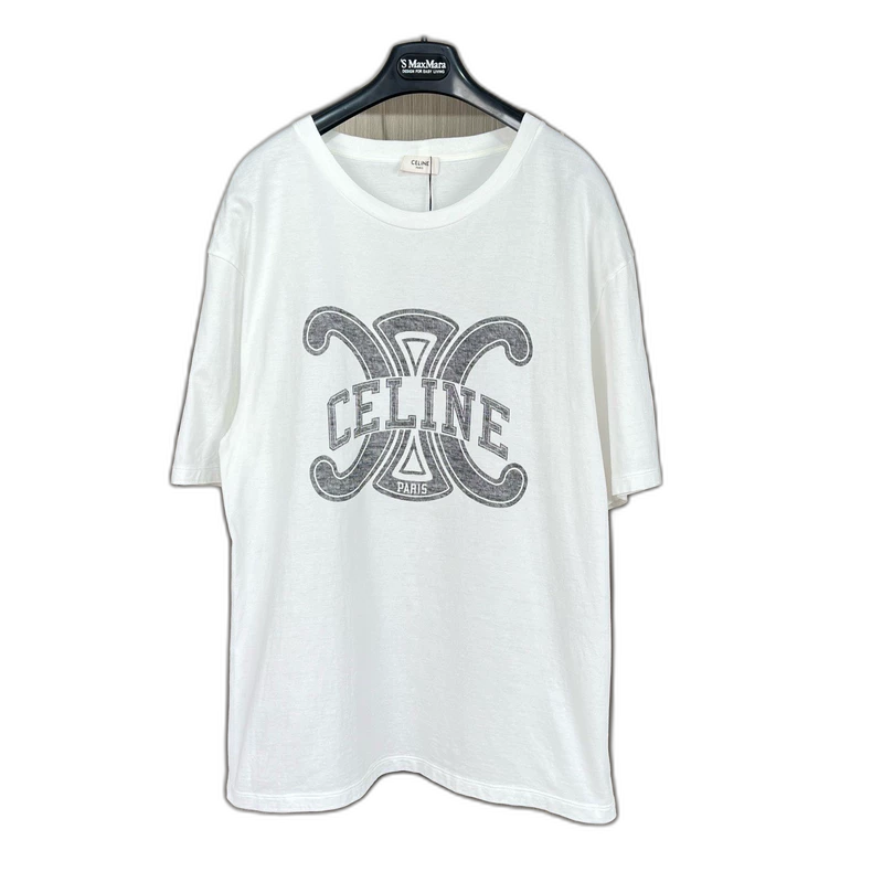 Celine Printed Short Sleeve T-Shirt in White