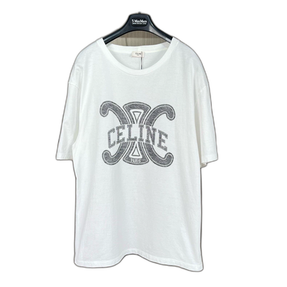 Celine Printed Short Sleeve T-Shirt in White