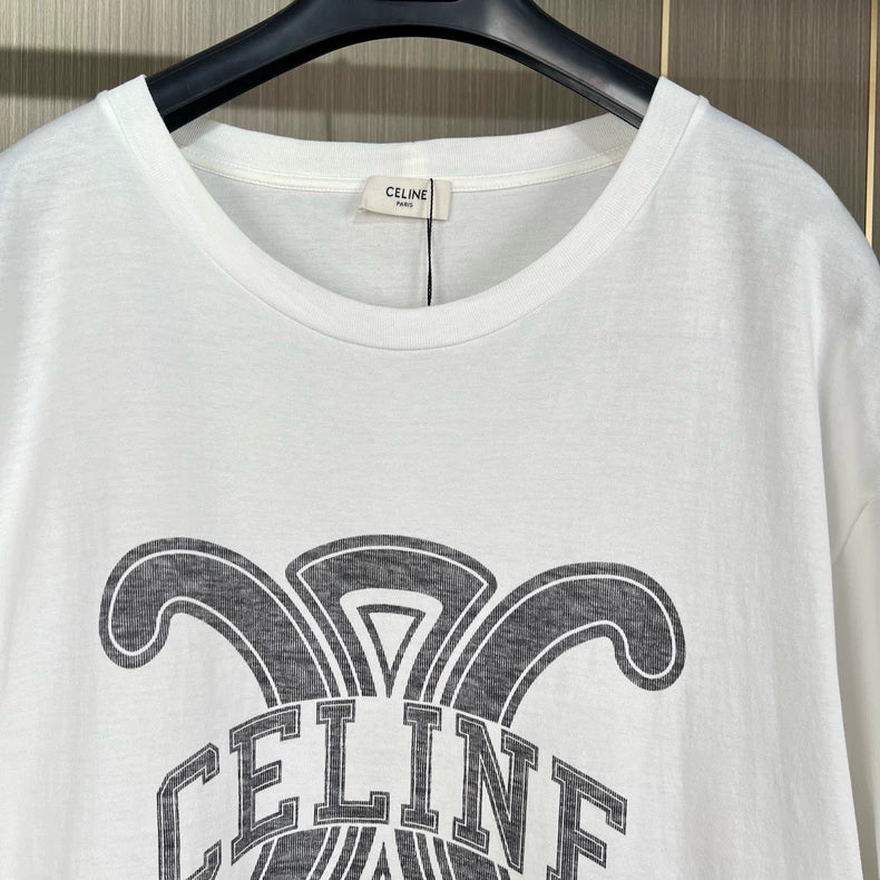 Celine Printed Short Sleeve T-Shirt in White