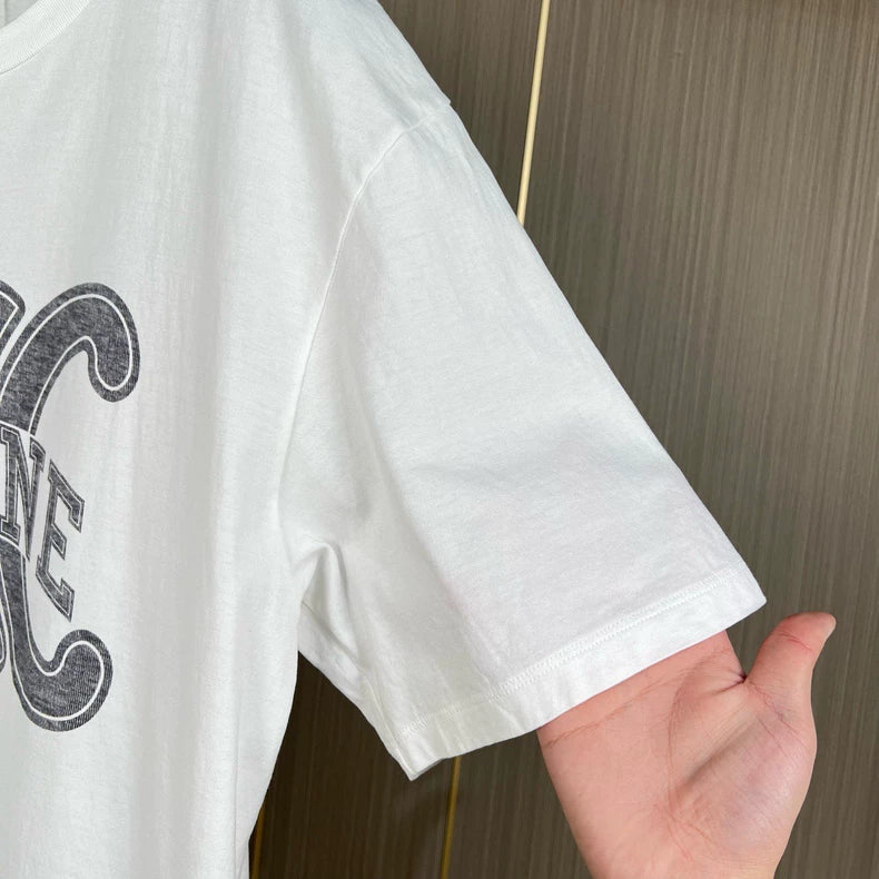 Celine Printed Short Sleeve T-Shirt in White