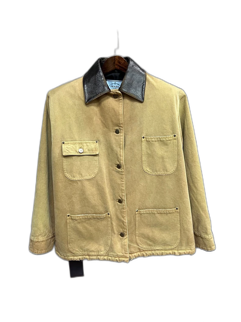 Prada Khaki Vintage Jacket with Leather Collar