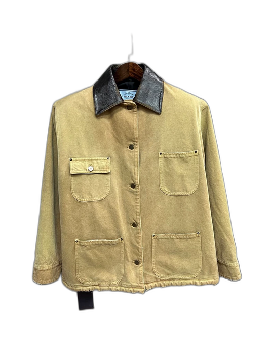 Prada Khaki Vintage Jacket with Leather Collar