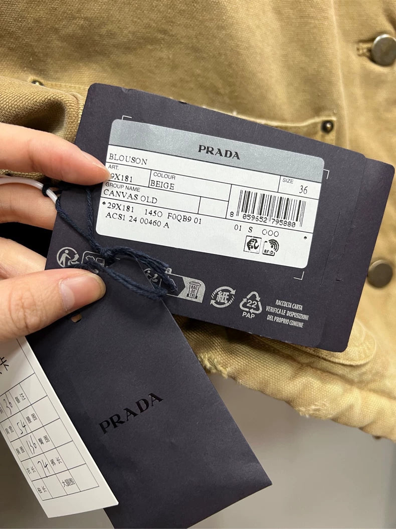 Prada Khaki Vintage Jacket with Leather Collar